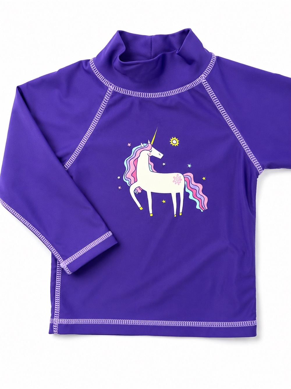 Girls' Purple Unicorn Long-Sleeve Rashguard Swim Top